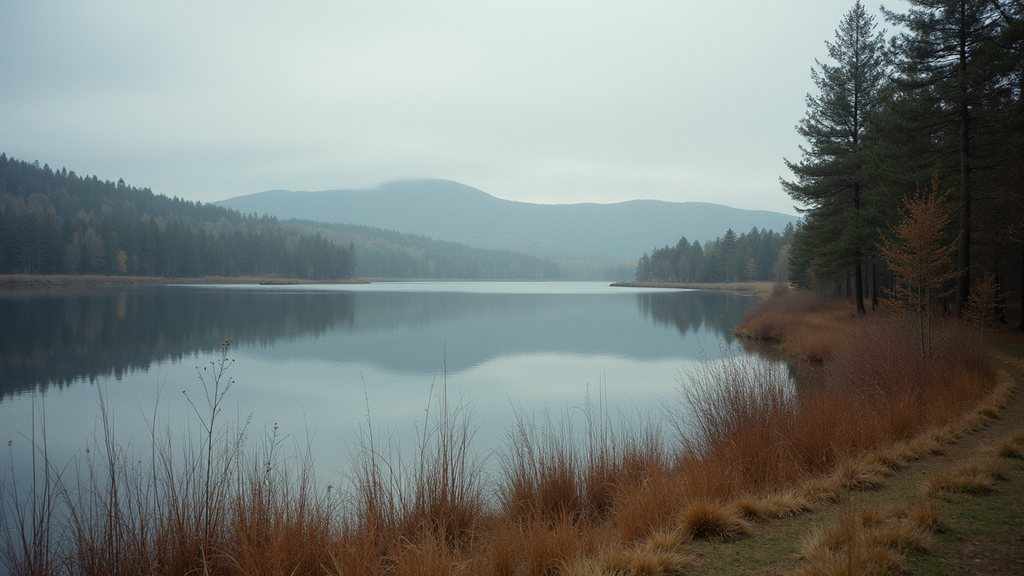Wide angle view of the scenic shores at Buck Creek Lake
