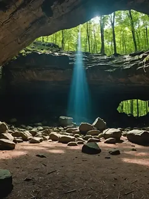 Wide angle view of the historical Bell Witch Cave in Tennessee