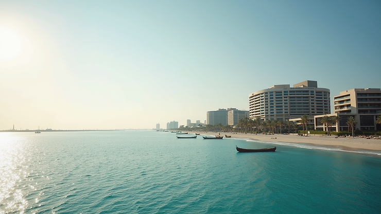 High angle view of Sofitel Dubai The Palm Resort & Spa with its beachfront