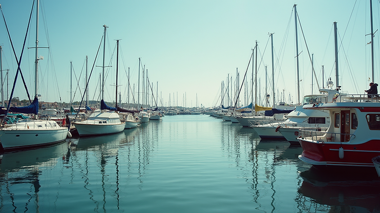 Wide angle view of Haulover Park Marina with fishing charters