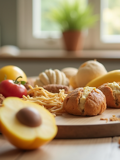 Eye-level view of a selection of healthy snacks