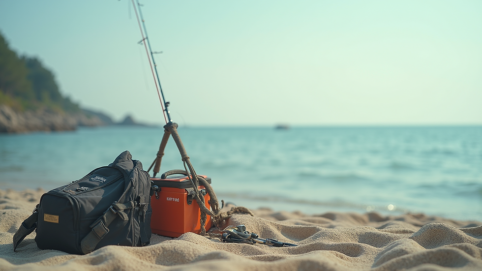 Close-up view of Vromolimni Beach with fishing gear