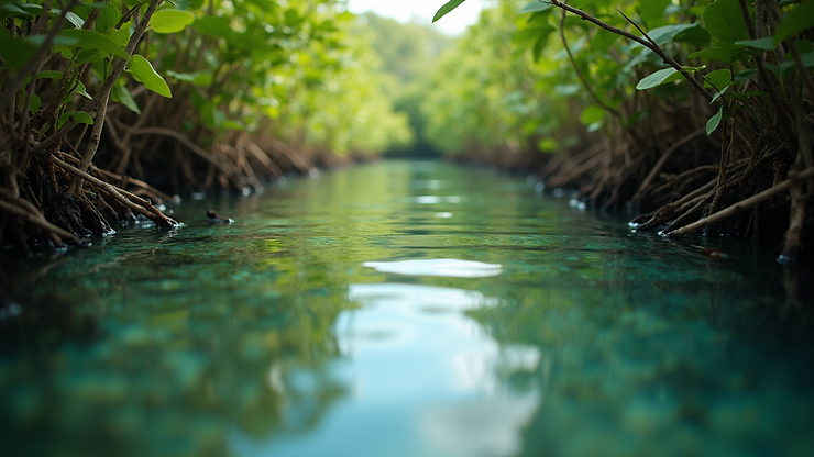 Close-up view of mangrove edge channels