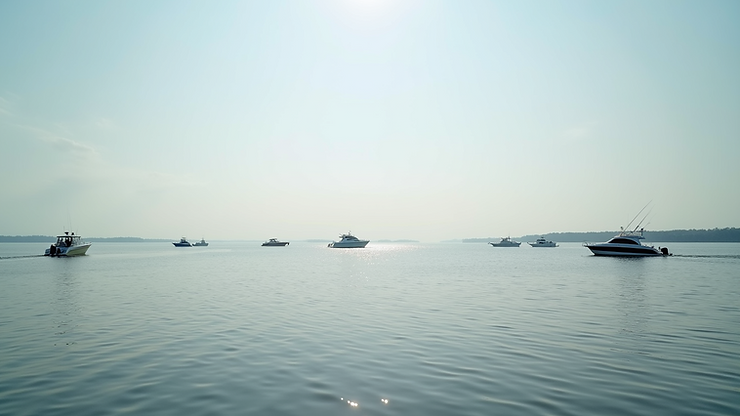 Wide angle view of Pamlico Sound with fishing boats