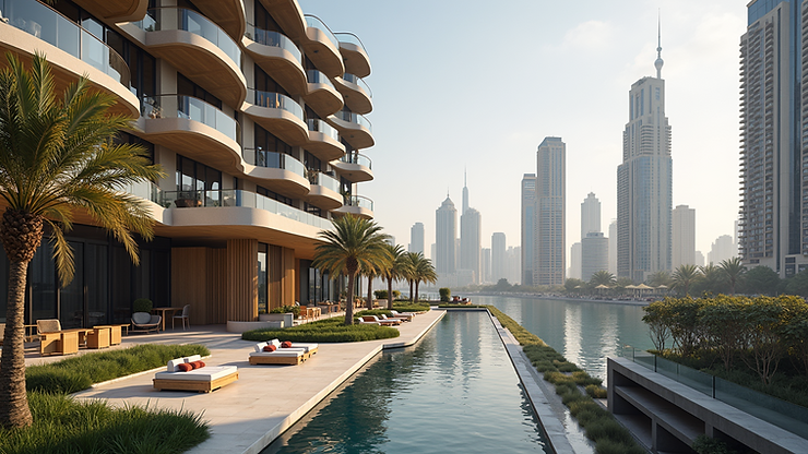 High angle view of the trendy Rove Downtown Dubai hotel