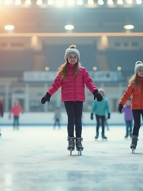 Eye-level view of children skating at the Dubai Ice Rink