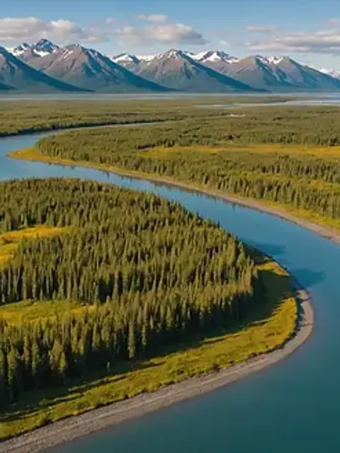 High angle view of the Kenai National Wildlife Refuge with its diverse landscapes
