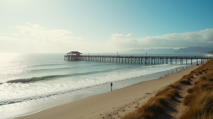 High angle view of Point No Point Beach with scenic wooden pier