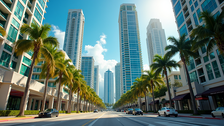 Eye-level view of Brickell Avenue showcasing the urban skyline