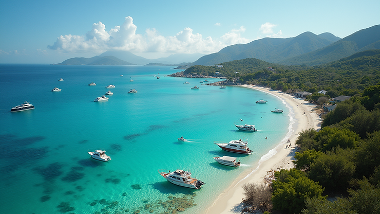 High angle view of Coral Bay's scenic waterfront with boats
