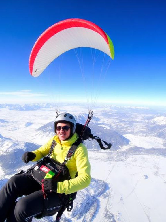 Tandem Paragliding Over Snow
