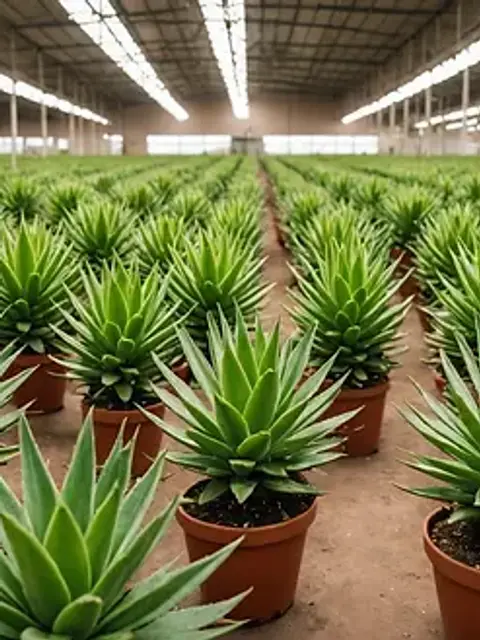 Eye-level view of aloe plants at the Aruba Aloe Factory