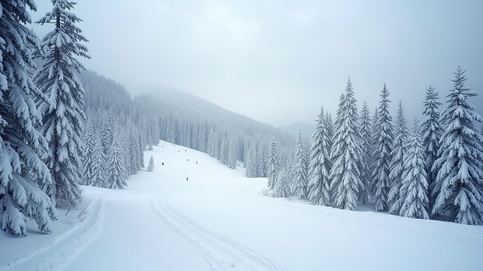 High angle view of Vlasic ski resort with snow-covered trees