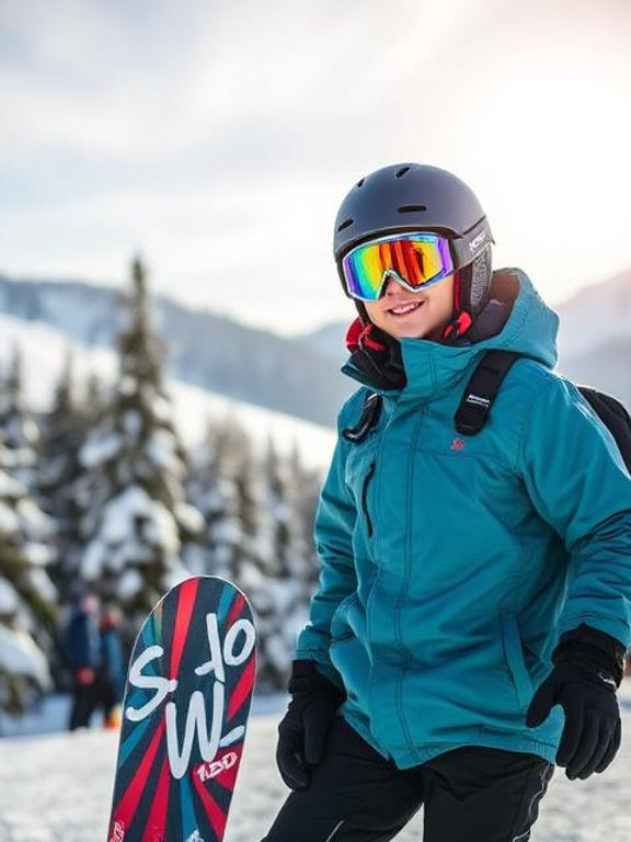 Teen Snowboarding in French alps