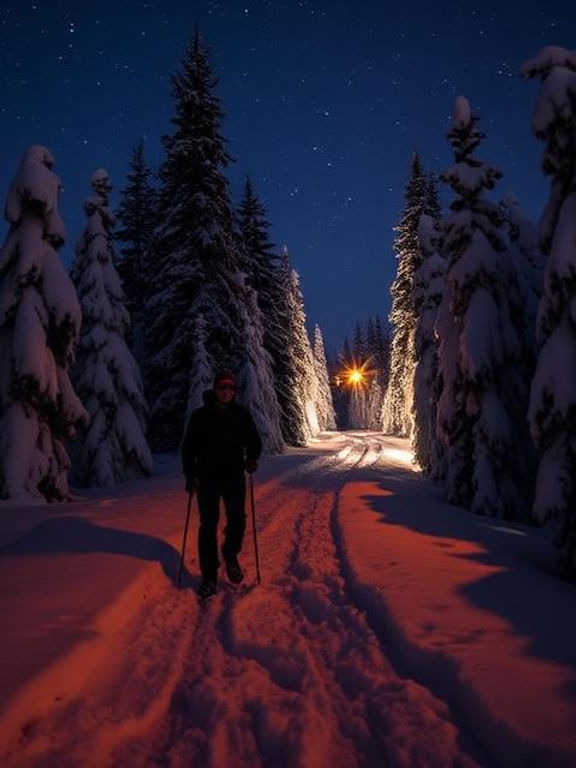 Night Snowshoe Trekking