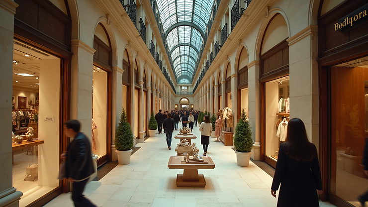 Eye-level view of stylish contemporary fashion displayed in a boutique storefront