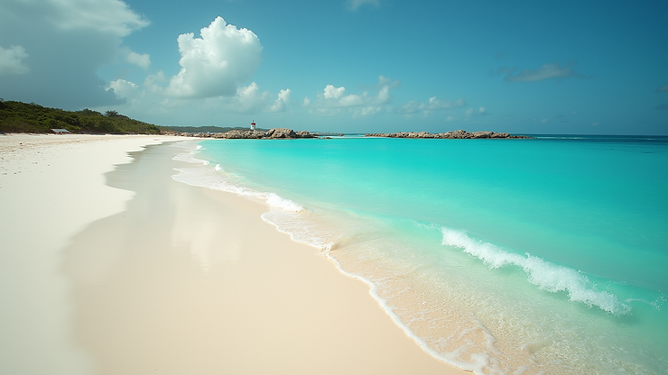 High angle view of the pristine sands and turquoise waters at White Beach
