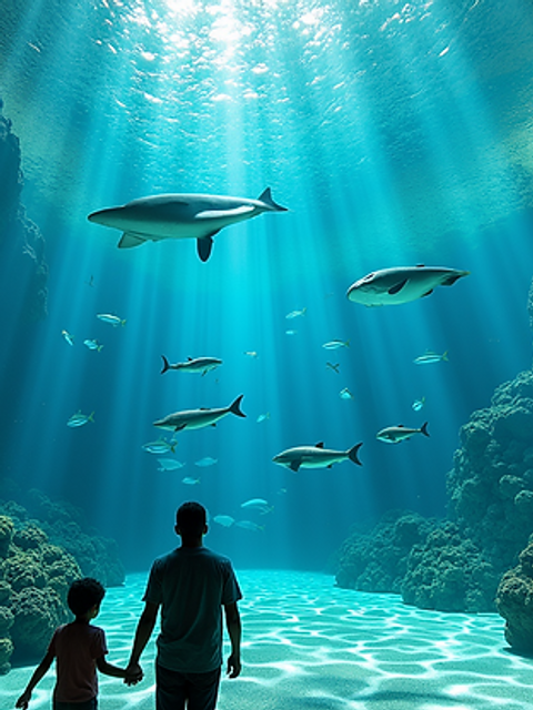 High angle view of marine life exhibits at Coral World Ocean Park