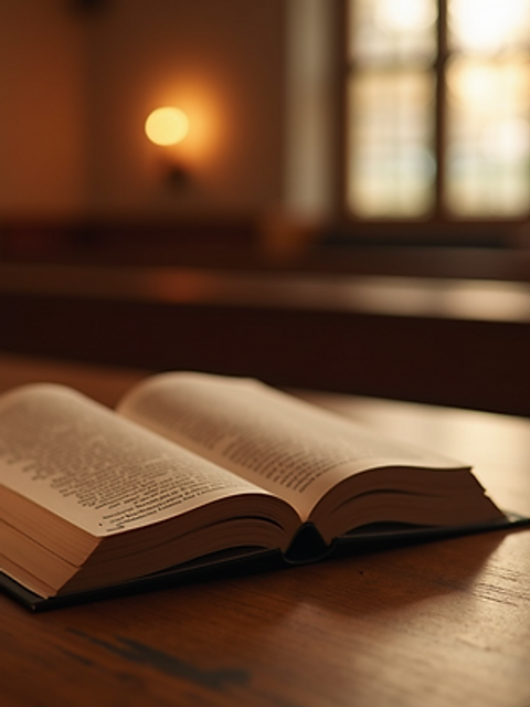 Close-up view of a serene sanctuary featuring candles and prayer books