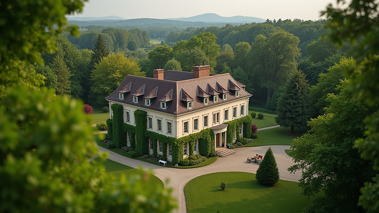 High angle view of the historic Estate Catherineberg surrounded by greenery