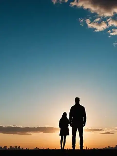 Wide angle view of a silhouette of a distant figure against the skyline