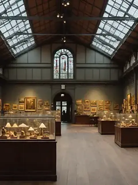 Eye-level view of an exhibition hall filled with historical artifacts