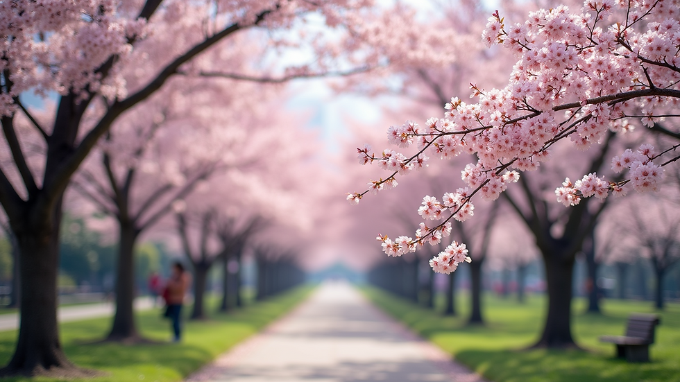 Wide angle view of Ueno Park in spring