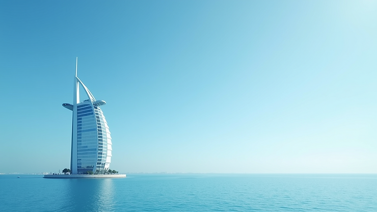 High angle view of the iconic Burj Al Arab hotel