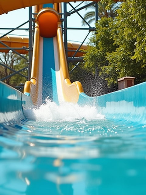 Close-up view of a thrilling water slide at Aquaventuras Park