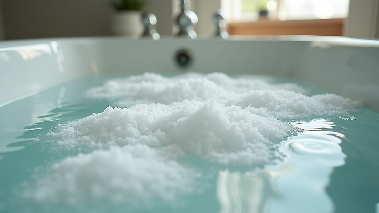 Eye-level view of a bath with Epsom salt as a water softener