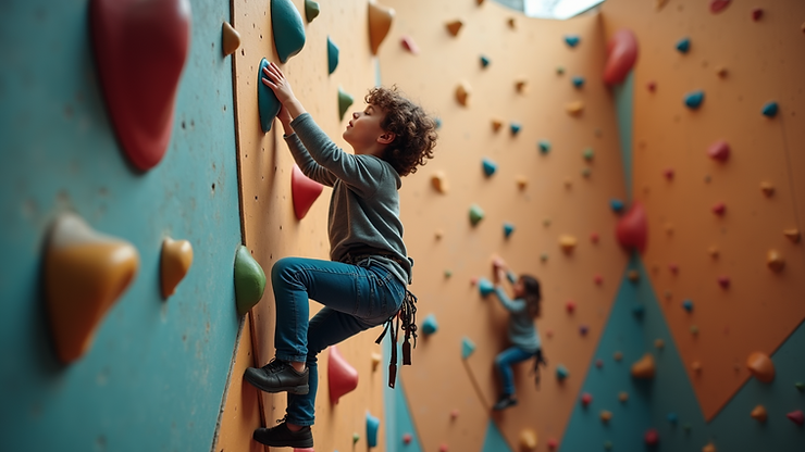 Close-up view of kids climbing at Adventure HQ