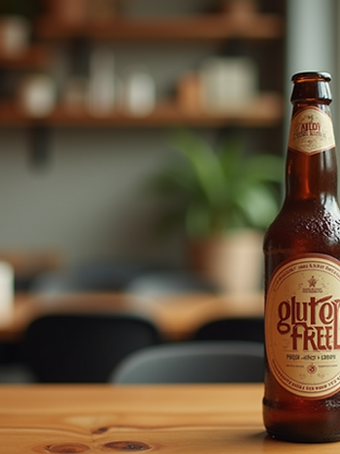Close-up view of a gluten-free beer bottle