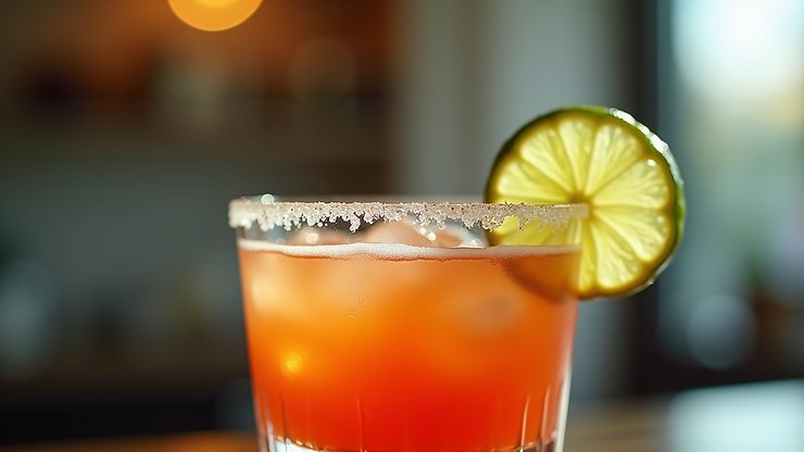 Close-up view of a vibrant Margarita cocktail adorned with a slice of lime