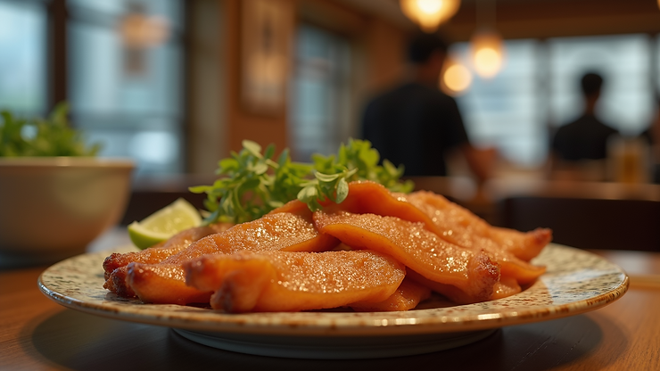 Eye-level view of an enticing plate of food at Nara