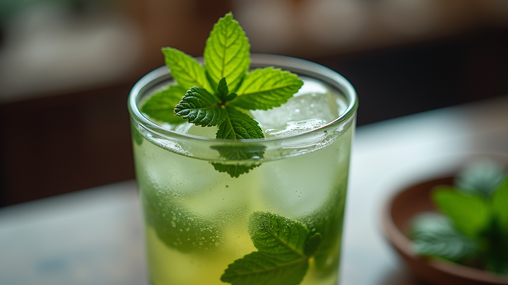Close-up view of a whimsical Bee's Knees cocktail garnished with honeycomb
