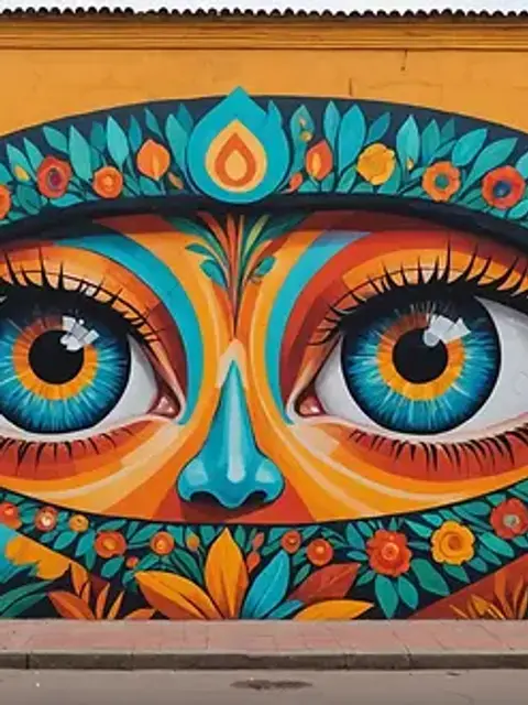 Eye-level view of the artistic murals and vibrant colors in San Nicolas