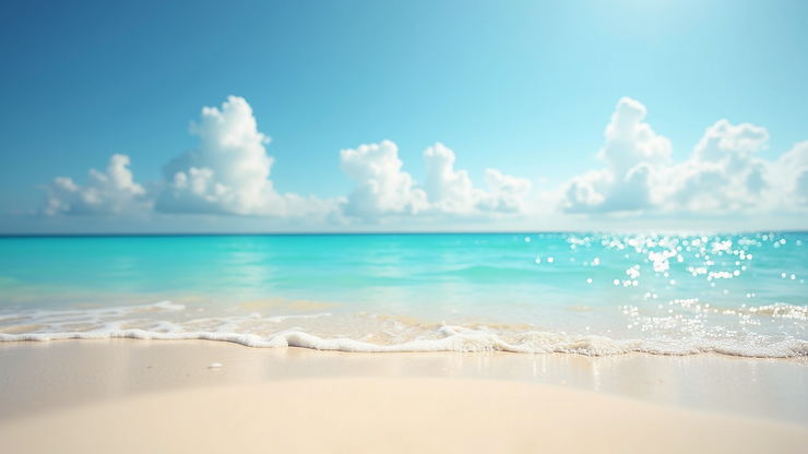 Wide angle view of Kini Beach with clear blue waters