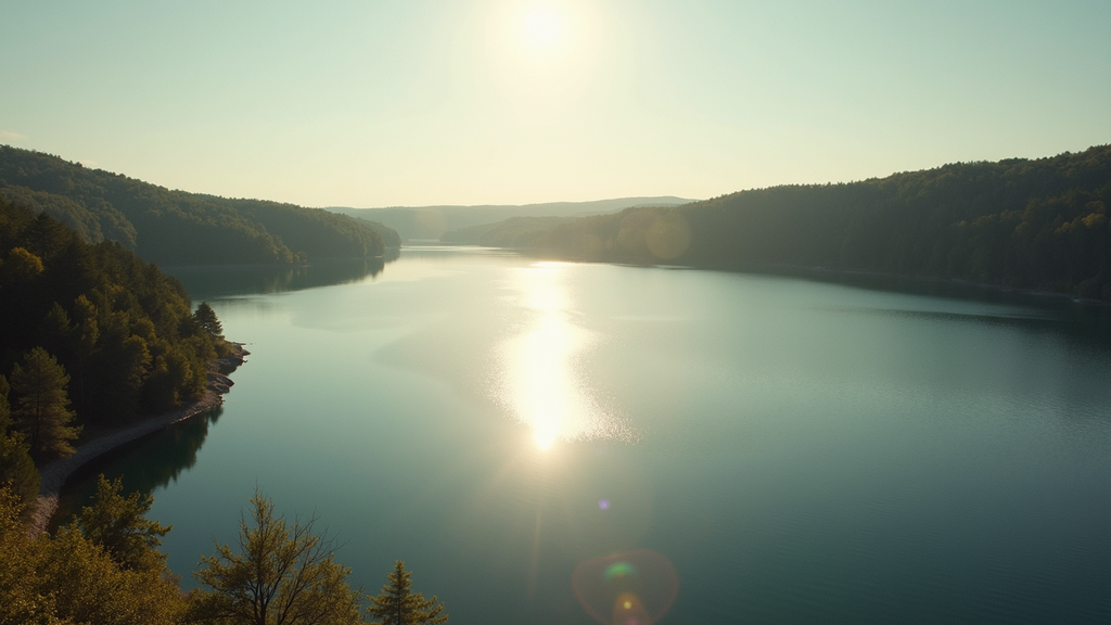 High angle view of Round Lake with tranquil waters on a sunny day