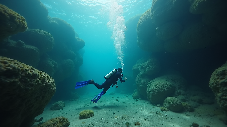 Close-up view of Dubai Creek Deep Dive with marine life