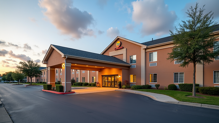 Eye-level view of Comfort Inn Airport with an inviting entrance