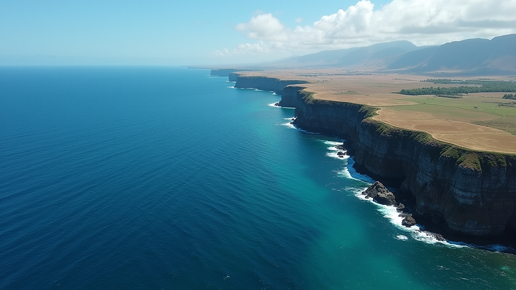 High angle view of the Drop-Off Areas past the Reef Line with deep blue waters