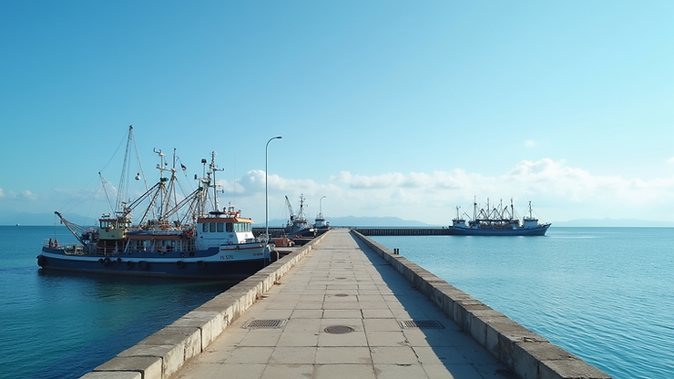High angle view of Trou aux Biches Jetty with fishing boats