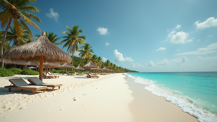 Wide angle view of Dreams Tulum Resort’s beach area