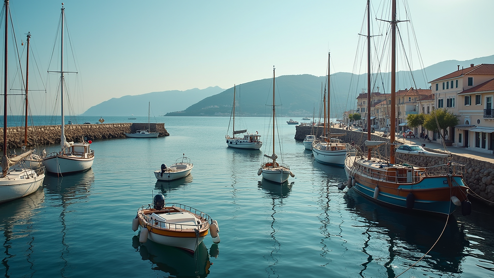 Close-up view of Samos harbor with fishing boats