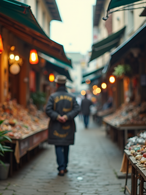 High angle view of a vibrant market selling Voodoo artifacts