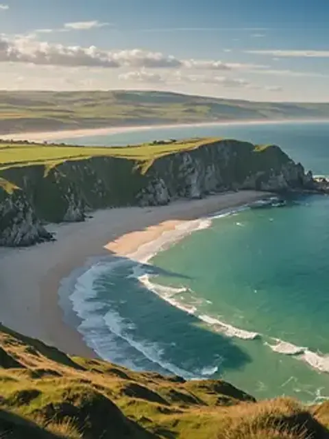 An eye-level view of a coastal landscape with wildlife in the distance