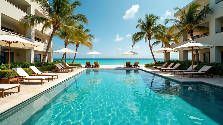 Wide angle view of the pool area at Fiesta Americana Villas Cancun
