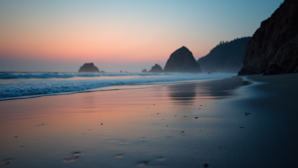 Close-up view of Lincoln City’s scenic beach at dusk