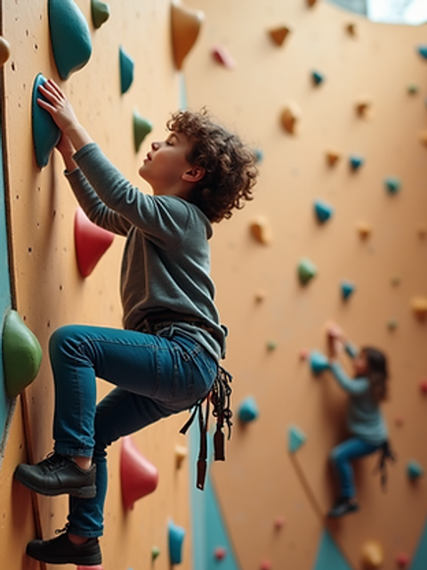 Close-up view of kids climbing at Adventure HQ
