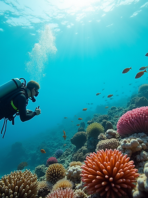 Close-up view of a diver exploring underwater life in Mykonos